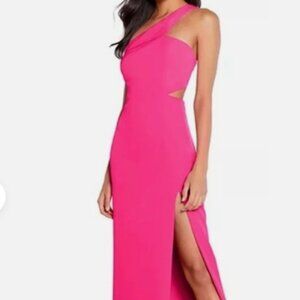 Aidan Maddox One Shoulder Cutout Gown - Barbie Neon Pink